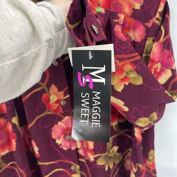 Vintage Maggie Sweet Women's Button-Up Padded Sketched Floral Print Blouse Large - Picture 5 of 10